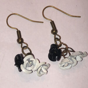 Elegant Black and White Floral Boho Upcycled Earrings